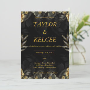 Convites Casamento Dourado PERSONALIZÁVEL Preto Elegante Lu