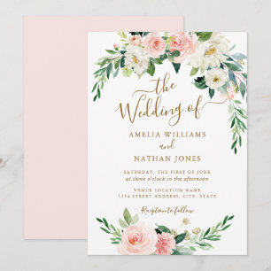 Convites Casamento Dourado por Wreath Floral Blush
