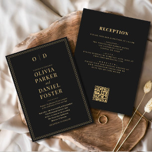 Convites Casamento Dourado preto tudo em um código QR