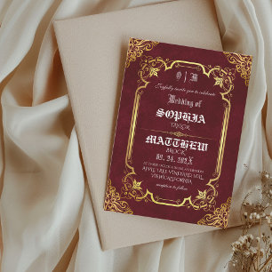 Convites Casamento Dourado Real Medieval Borgonha