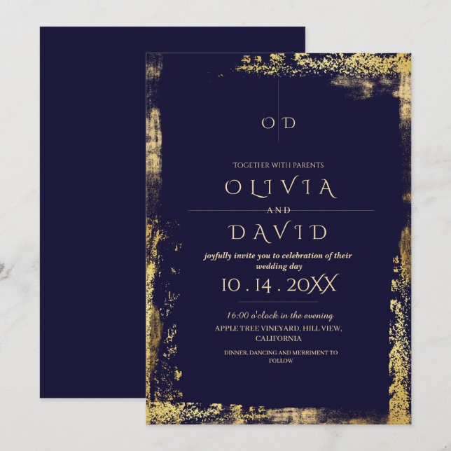 Convites Casamento Dourado Real Real Moderno (Frente/Verso)