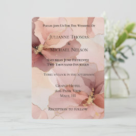 Convites Casamento Dourado Romântico Blush Rosa