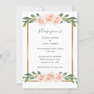 Convites Casamento Dourado Romântico Cores Florais Rosa Blu