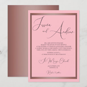 Convites Casamento Dourado Romântico Rosa e Rosa