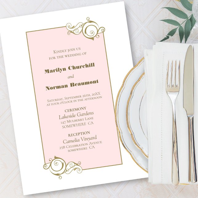 Convites Casamento Dourado rosa (Criador carregado)