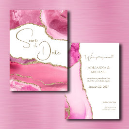 Convites Casamento Dourado rosa de Agate Salve a Data