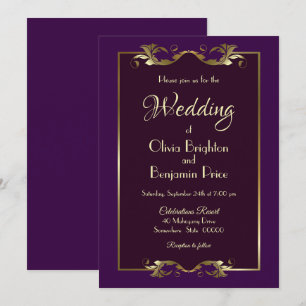 Convites Casamento Dourado Roxo Elegante Burgundy