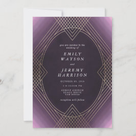 Convites Casamento Dourado Roxo Oval Geométrico Deco Gatsby