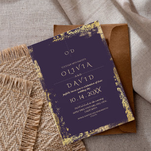 Convites Casamento Dourado Roxo Real Moderno