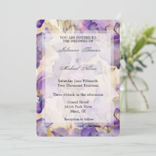 Convites Casamento Dourado Roxo Romântico Iris Floral