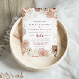 Convites Casamento Dourado Russo Colorido Floral Espanhol
