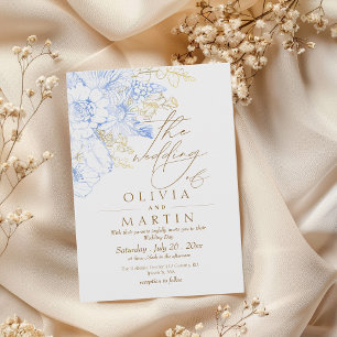Convites Casamento Dourado Russo e elegante Florais Minimal