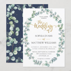 Convites Casamento Dourado Rustic Eucalyptus Greenery Wreat