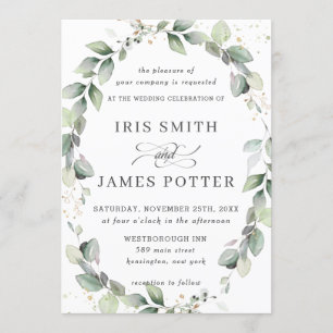 Convites Casamento Dourado Rustic Greenery Foliage Wreath