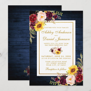 Convites Casamento Dourado Rústico De Madeira Azul