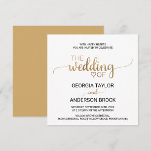 Convites Casamento Dourado simples do quadrado da