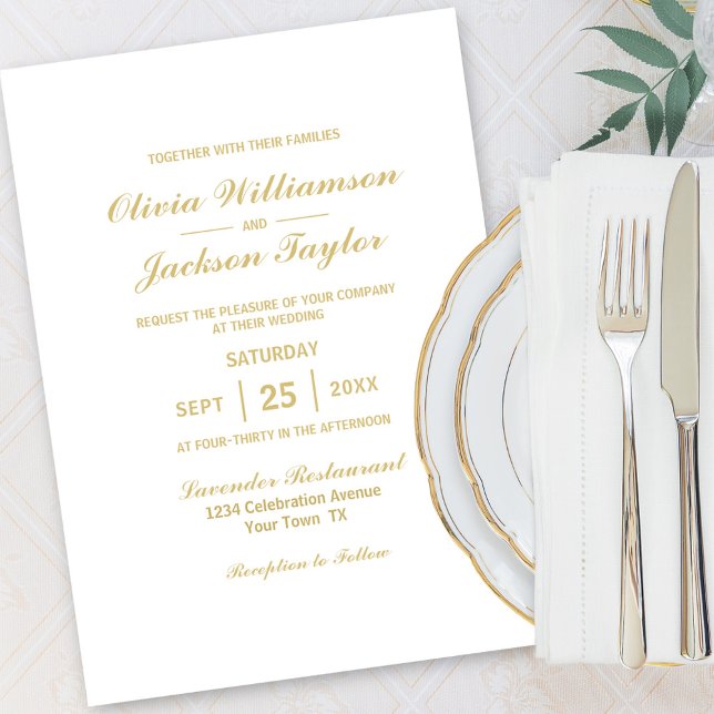 Convites Casamento Dourado Simples e Elegante (Criador carregado)