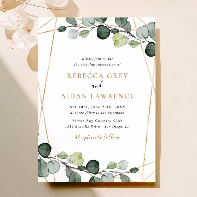 Convites Casamento Dourado Simples Eucalyptus Greenery (Criador carregado)