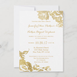 Convites Casamento Dourado Simples Rosa Floral Moderno Eleg