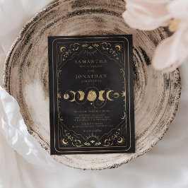 Convites Casamento Dourado Tarot Celestial Preto e Faux