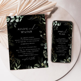 Convites Casamento Dourado Tradicional Botânico Whimsical B