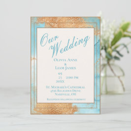Convites Casamento Dourado Turquoise Abstrato