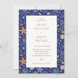 Convites Casamento Dourado Ultramarine do Mar Elegante