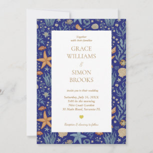 Convites Casamento Dourado Ultramarine do Mar Elegante