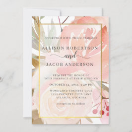 Convites Casamento Dourado Verde de Pêssego Rosa Esmagado