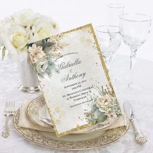 Convites Casamento Dourado Verde Floral