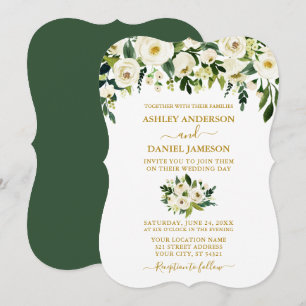 Convites Casamento Dourado Verde-Floral Moderno Elegante