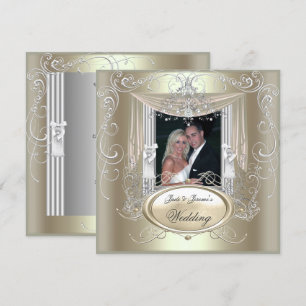 Convites Casamento Dourado Verde-Prata Ornado Elegante