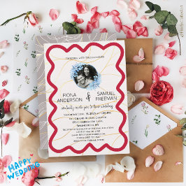 Convites Casamento Dourado Vermelho da Crimson Moderna Eleg