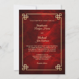 Convites Casamento Dourado Vermelho Elegante
