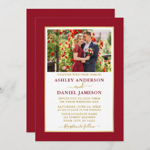 Convites Casamento Dourado Vermelho Elegante Moderno