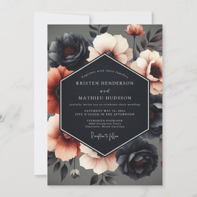 Convites Casamento Dramático Charcoal & Russet (Frente)