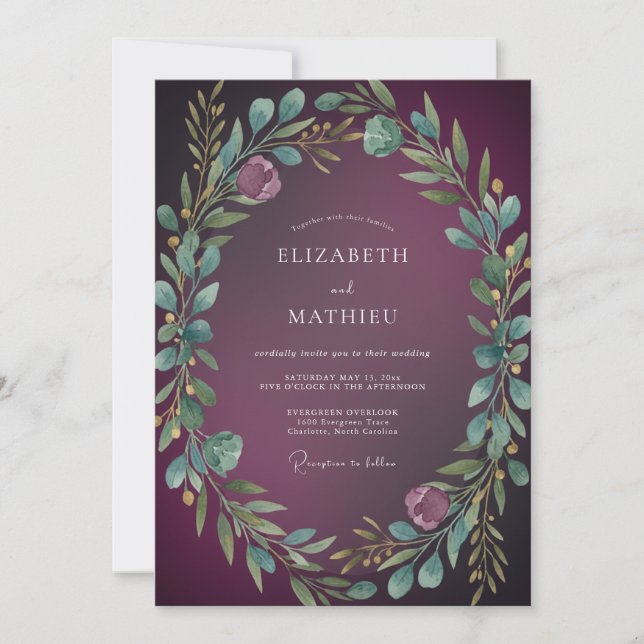 Convites Casamento Dramático de Inverno com Ameixa (Frente)