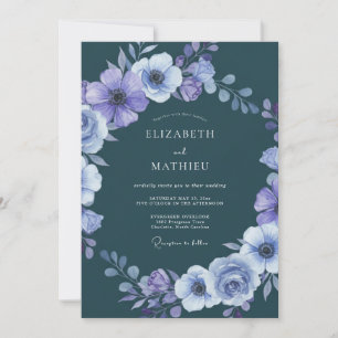 Convites Casamento Dramático de Inverno em Azul Teal Escuro