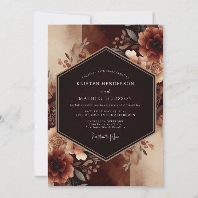 Convites Casamento Dramático Outonal de Ferrugem (Frente)