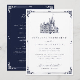 Convites Casamento Duplo Elegante com Borda de Castelo Vint