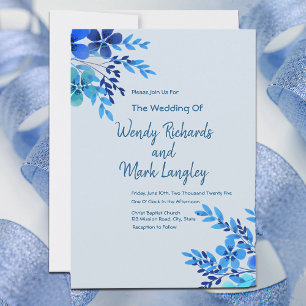 Convites Casamento Dusty Blue Floral Watercolor