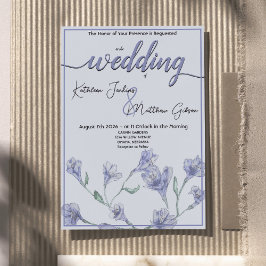 Convites Casamento Dusty Blue Floral Watercolor