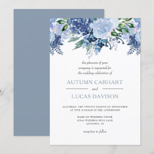 Convites Casamento Dusty Blue Floral Watercolor