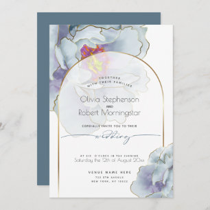 Convites CASAMENTO   Dusty Blue Tropical Peony