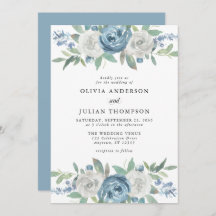 Casamento Dusty Blue & White Floral Watercolor