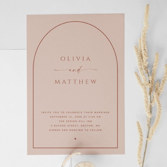 Convites Casamento Dusty Peach Taupe | Foto Moderna + QR (Criador carregado)