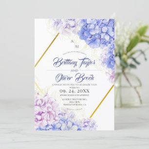 Convites Casamento Dusty Pink & Navy Blue Flora Hydrangea