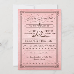Convites Casamento e recepção cor-de-rosa e castanho Post