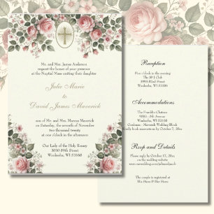 Convites Casamento e Recepção Floral Católica Elegante