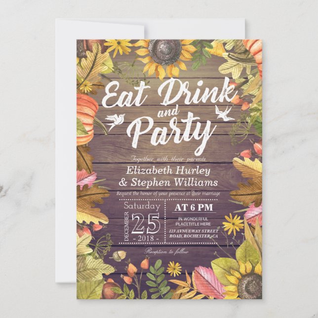 Convites Casamento EAT Drink e Maple do Partido Deixam Pump (Frente)